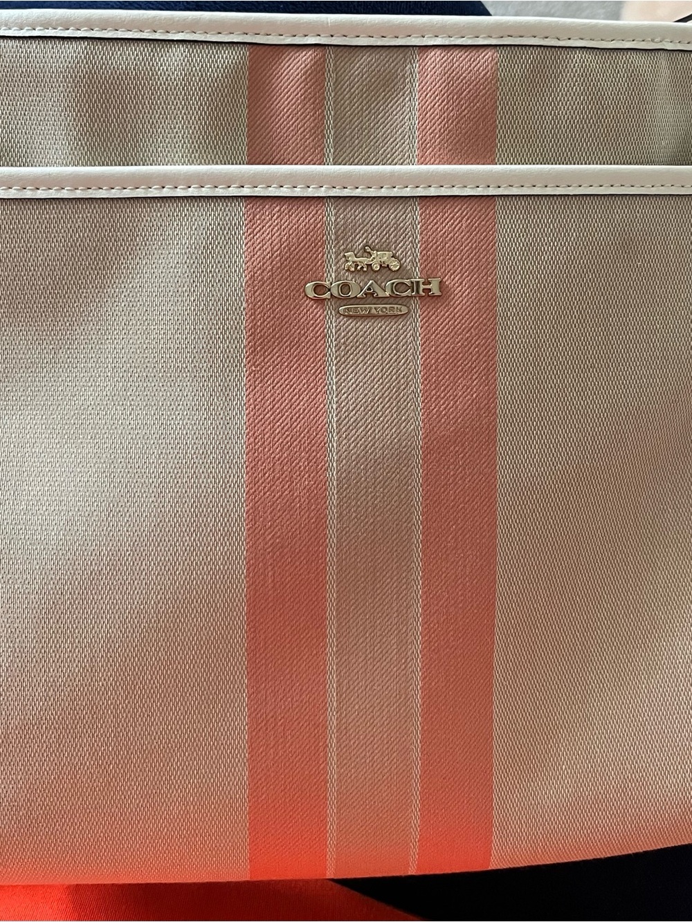 COACH Pink and Cream Striped Canvas Tote or crossbody.